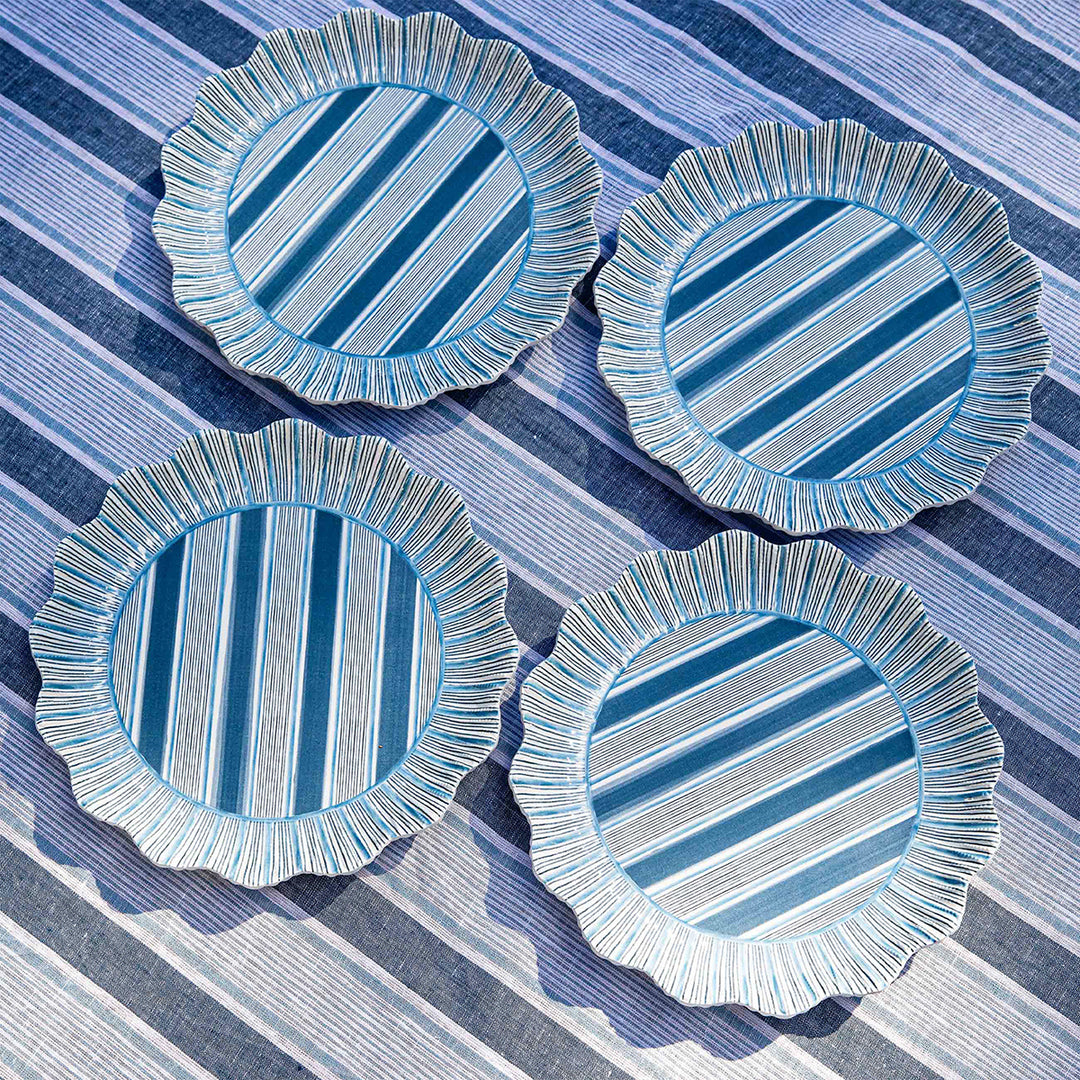 CABANA STRIPE MELAMINE DINNER PLATE SET/4 - OCEAN