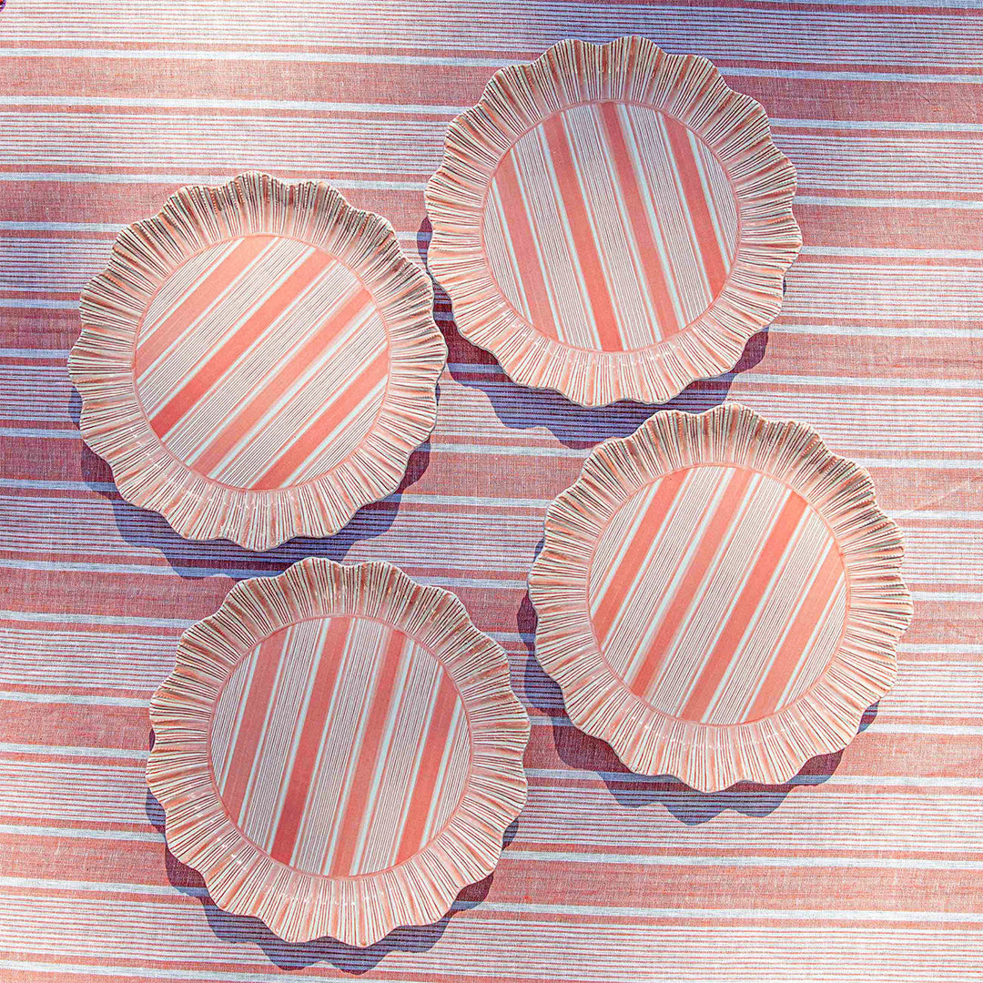 CABANA STRIPE MELAMINE DINNER PLATE SET/4 - CORAL