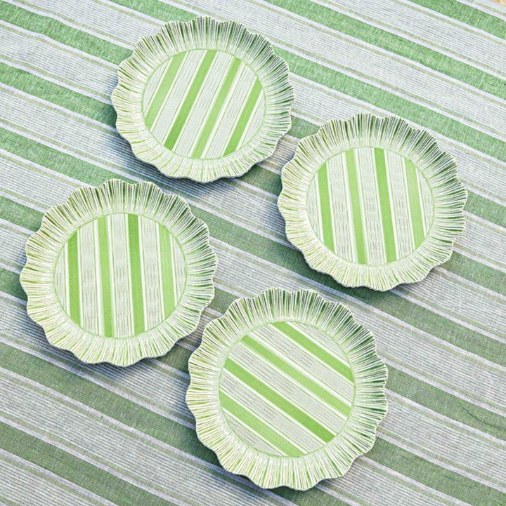 CABANA STRIPE MELAMINE DINNER PLATE SET/4 - SEAGRASS