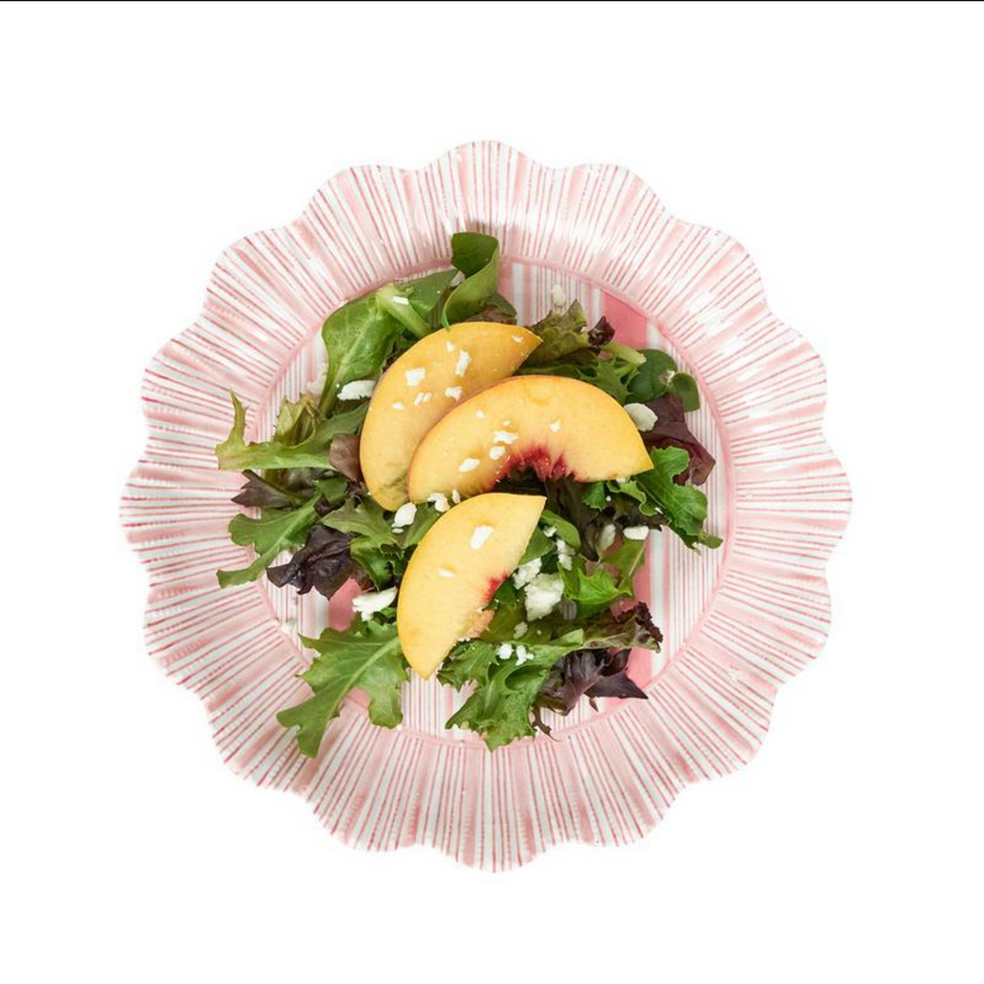 CABANA STRIPE MELAMINE DESSERT/SALAD PLATE SET/4 - CORAL