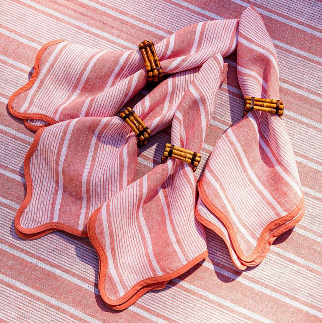 CABANA STRIPE NAPKIN SET/4 - CORAL