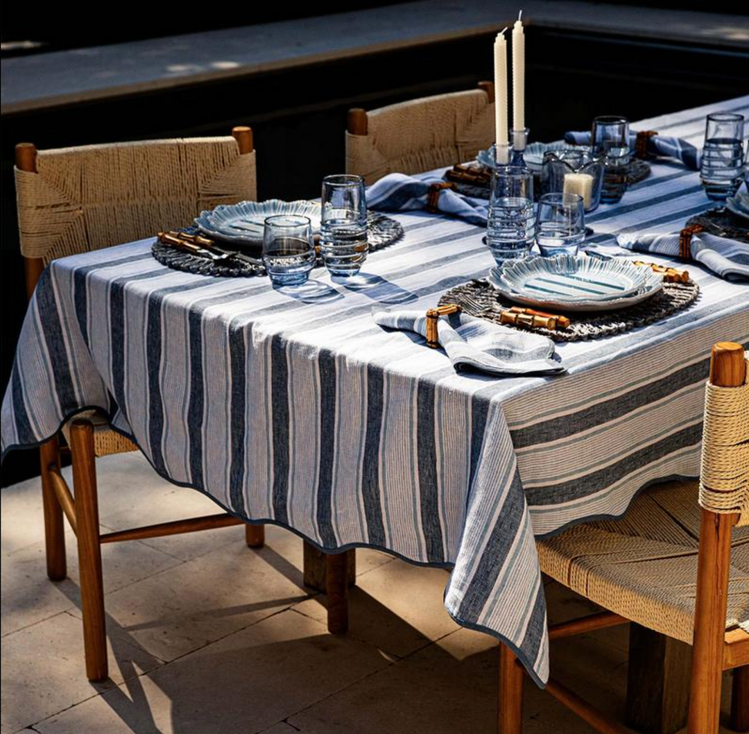 "CABANA STRIPE 60"" X 120"" TABLECLOTH - OCEAN"