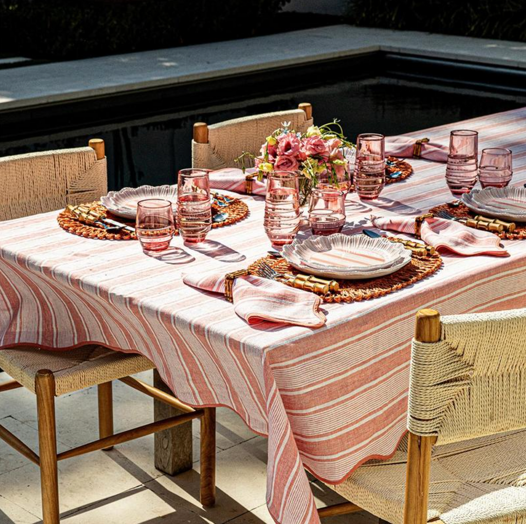 "CABANA STRIPE 60"" X 120"" TABLECLOTH - CORAL"