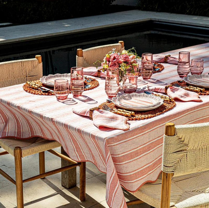 "CABANA STRIPE 60"" X 120"" TABLECLOTH - CORAL"