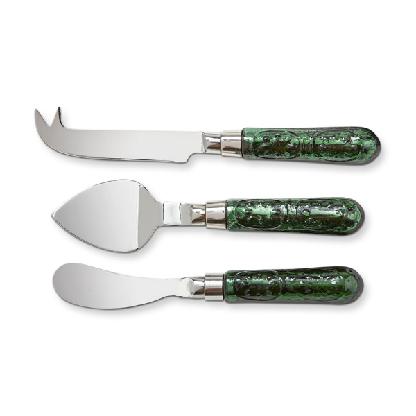 GLASS HANDLE CHEESE UTENSIL S 3 GREEN - TAG - Compralo en CorinneRegalos.com