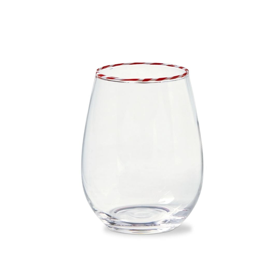 PEPPERMINT STRIPE STEMLESS WINE GLASS - TAG - Compralo en CorinneRegalos.com