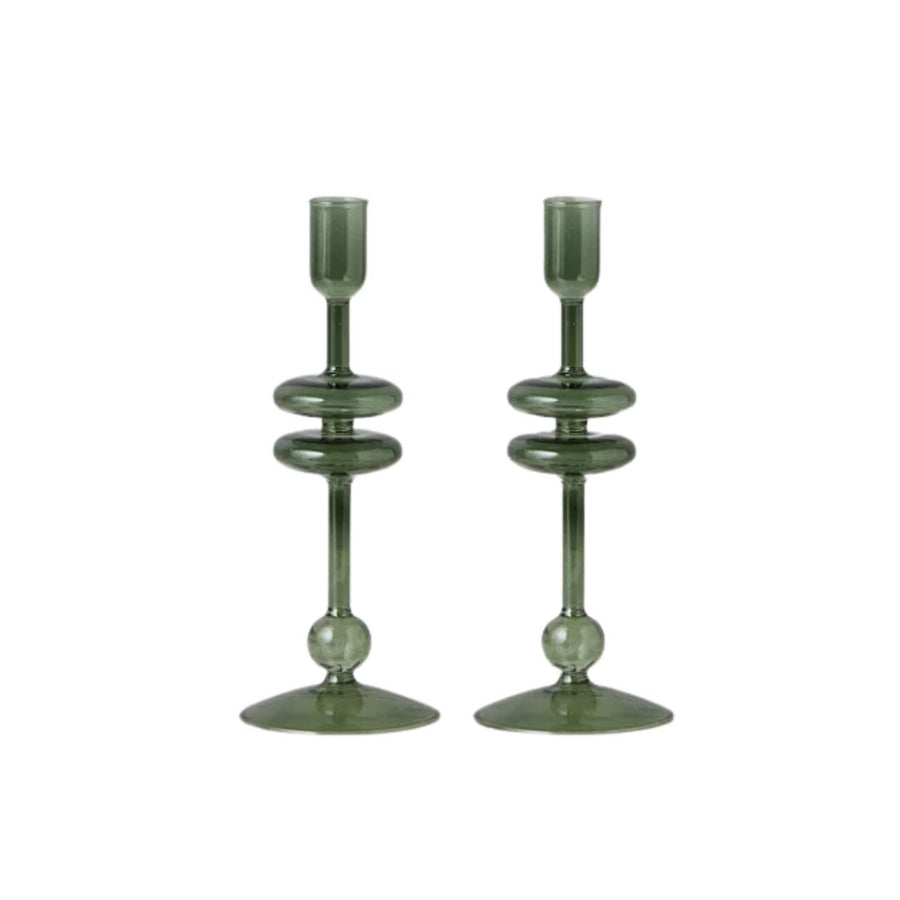 GLASS CANDLESTICK PAIR, SMALL, EMERALD GREEN - ETUHOME - Compralo en CorinneRegalos.com