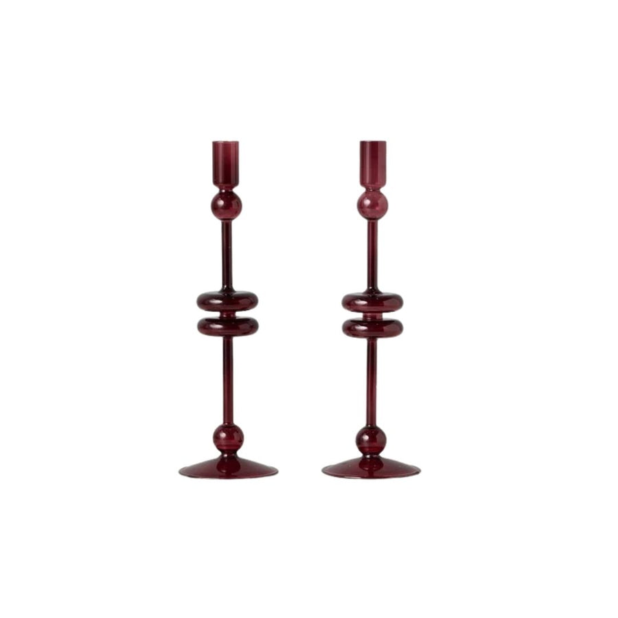 GLASS CANDLESTICK PAIR, LARGE, MERLOT - ETUHOME - Compralo en CorinneRegalos.com
