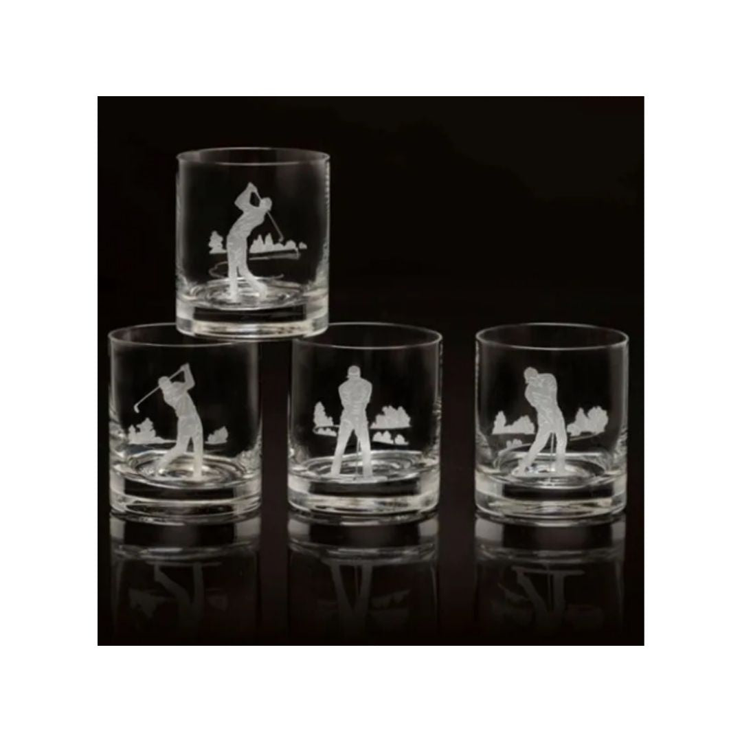SET DE 4 VASOS DE CRISTAL GRABADOS GOLF JULIE WEAR DESIGNS - JULIE WEAR DESIGNS - Compralo en CorinneRegalos.com