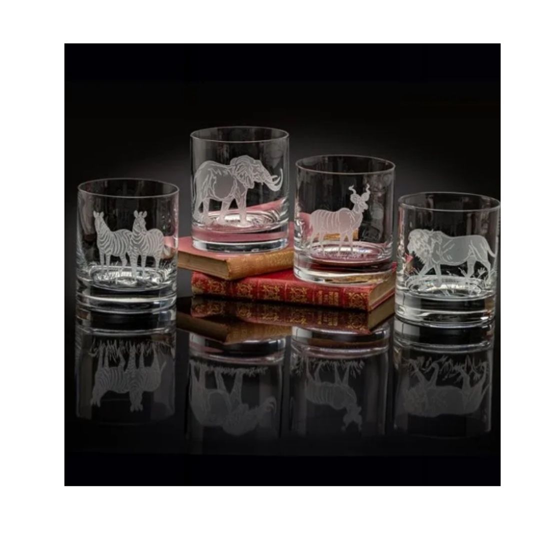SET DE 4 VASOS DOF GRABADOS SAFARI #2 JULIE WEAR DESIGNS - JULIE WEAR DESIGNS - Compralo en CorinneRegalos.com