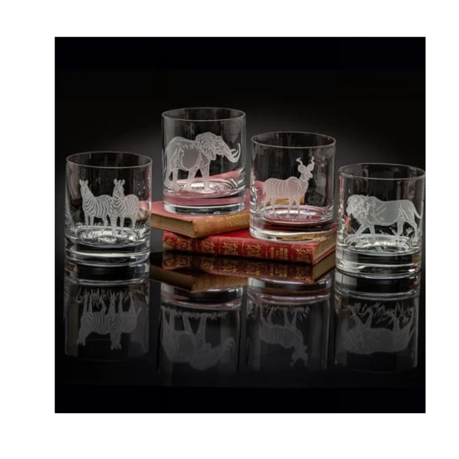 SET DE 4 VASOS DOF GRABADOS SAFARI #2 JULIE WEAR DESIGNS - JULIE WEAR DESIGNS - Compralo en CorinneRegalos.com