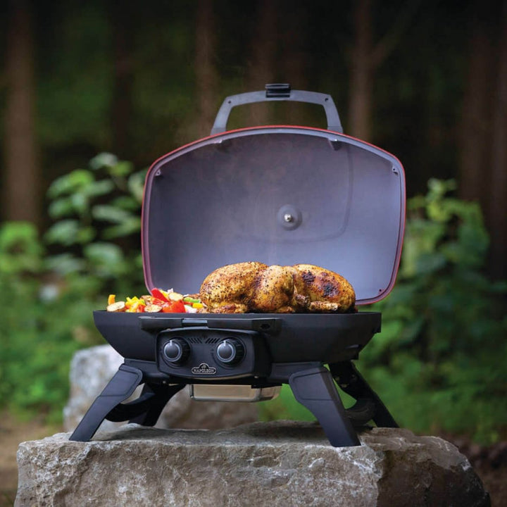 TRAVELQ 285 PORTABLE PROPANE GAS GRILL WITH GRIDDLE RED