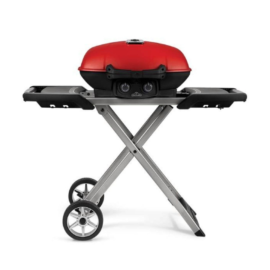TRAVELQ 285X PORTABLE PROPANE GAS GRILL AND SCISSOR CART WITH GRIDDLE RED - NAPOLEON - Compralo en CorinneRegalos.com