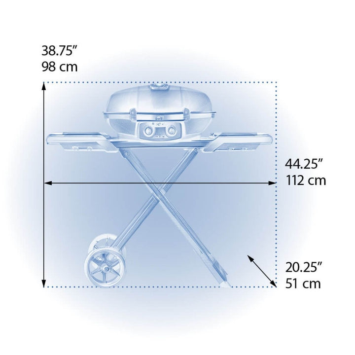 TRAVELQ 285X PORTABLE PROPANE GAS GRILL AND SCISSOR CART WITH GRIDDLE RED