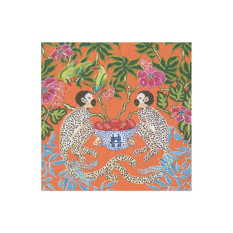NAPKIN BOX COCKTAIL MONKEYS ORANGE - CASPARI - Compralo en CorinneRegalos.com