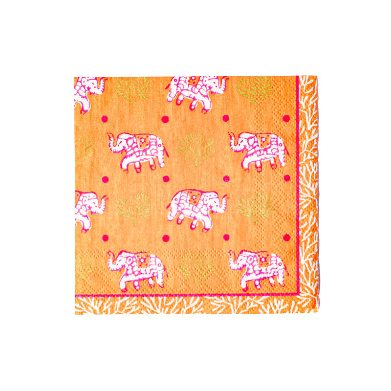 NAPKIN BOX COCKTAIL BATIK ELEPHANTS ORANGE - CASPARI - Compralo en CorinneRegalos.com