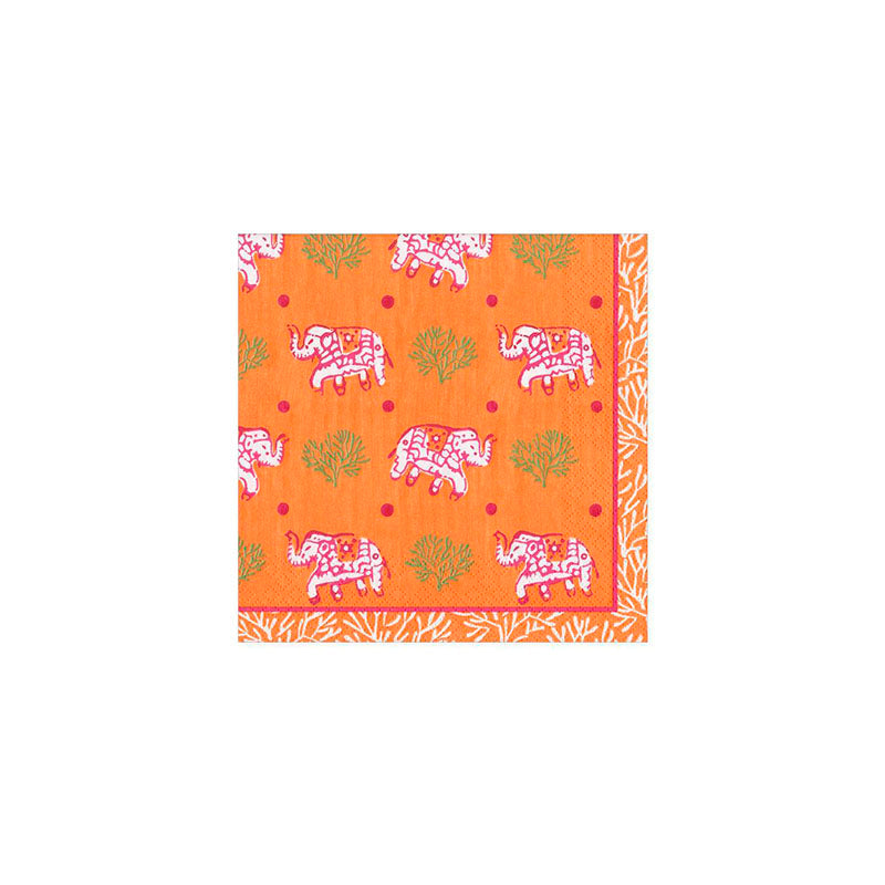 NAPKIN COCKTAIL BATIK ELEPHANTS ORANGE - CASPARI - Compralo en CorinneRegalos.com