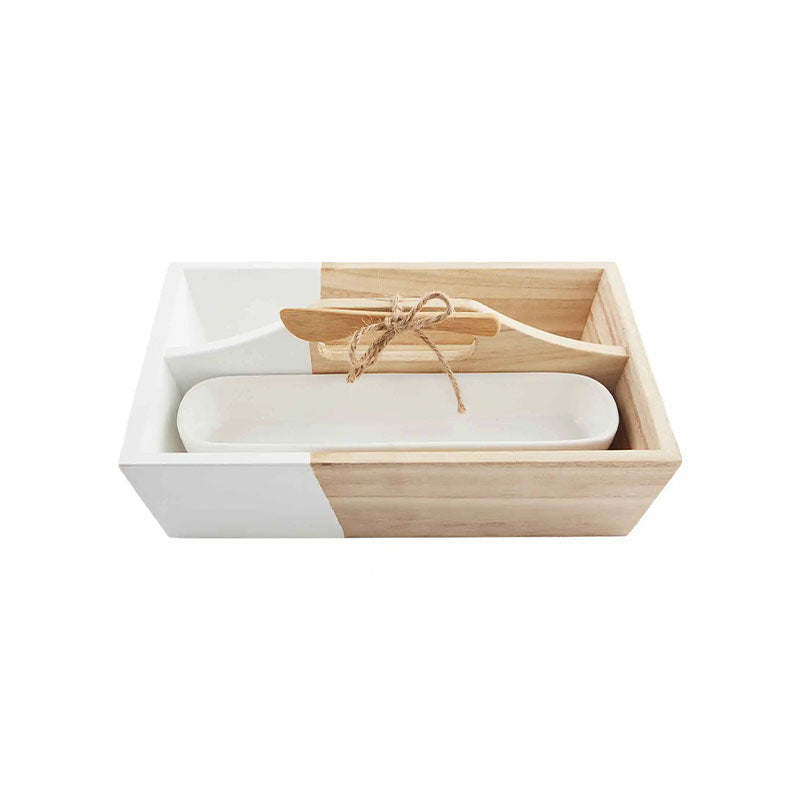 WOOD TRAY W CRACKER DISH SET - MUD PIE - Compralo en CorinneRegalos.com