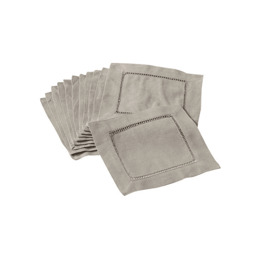 HEMSTITCHED COCKTAIL NAPKIN 55% LINEN - 45% COTTON TAUPE 6 - Disponible en Corinne Regalos