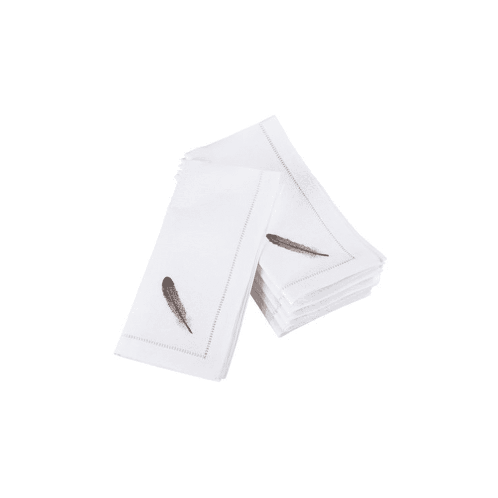 Grey Feather Hemstitch Napkin 100% cotton White 20 - Disponible en Corinne Regalos