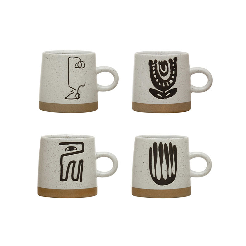 "3-1/2"" Round Stoneware Mug wAbstract Design, 4 Styles" - Disponible en Corinne Regalos