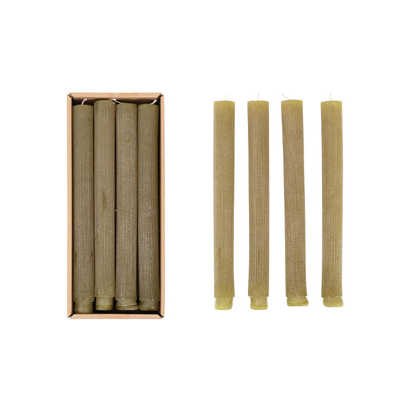 "S/12 10""H Unscented PleatedTaper Candles in Box, Olive" - Disponible en Corinne Regalos