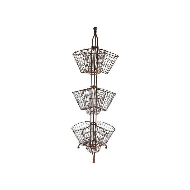 "68""H Metal Stand w/ 9 WireBaskets, Rust Finish" - Disponible en Corinne Regalos