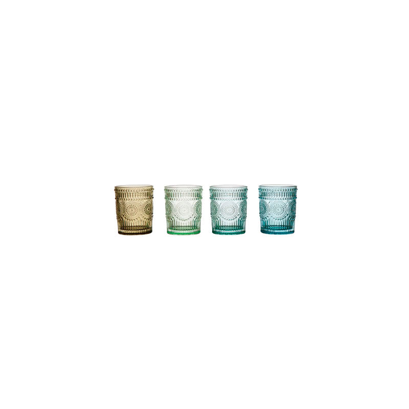 "3-1/4"" Round x 4""H Embossed Drinking Glass, 4 Colors" - CREATIVE CO-OP - Compralo en CorinneRegalos.com