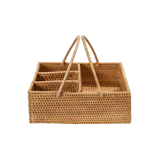 "11-3/4"" Square x 4""H RattanCaddie w 4 Sections & Handle" - Disponible en Corinne Regalos