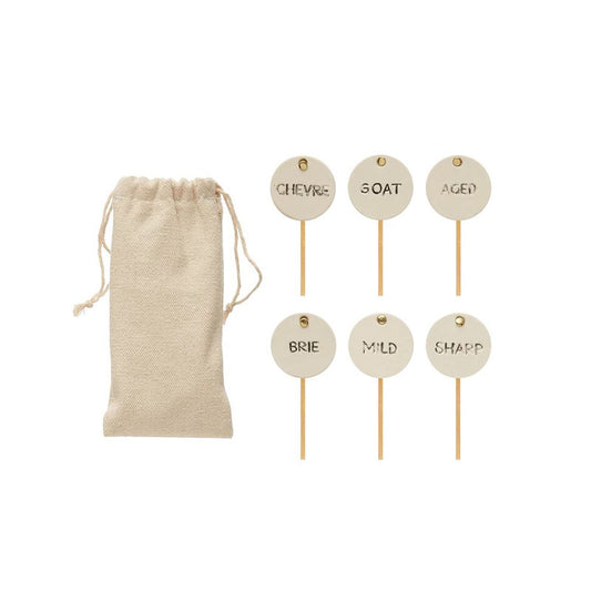 "S/6 2""L Stoneware & Stainless Steel Cheese Markers in Bag       " - CREATIVE CO-OP - Compralo en CorinneRegalos.com