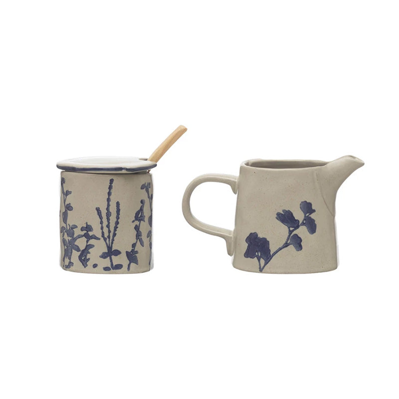 S/3 3-1/2 ROUND STONEWARE SUGAR POT & CREAMER - CREATIVE COOP - Compralo en CorinneRegalos.com