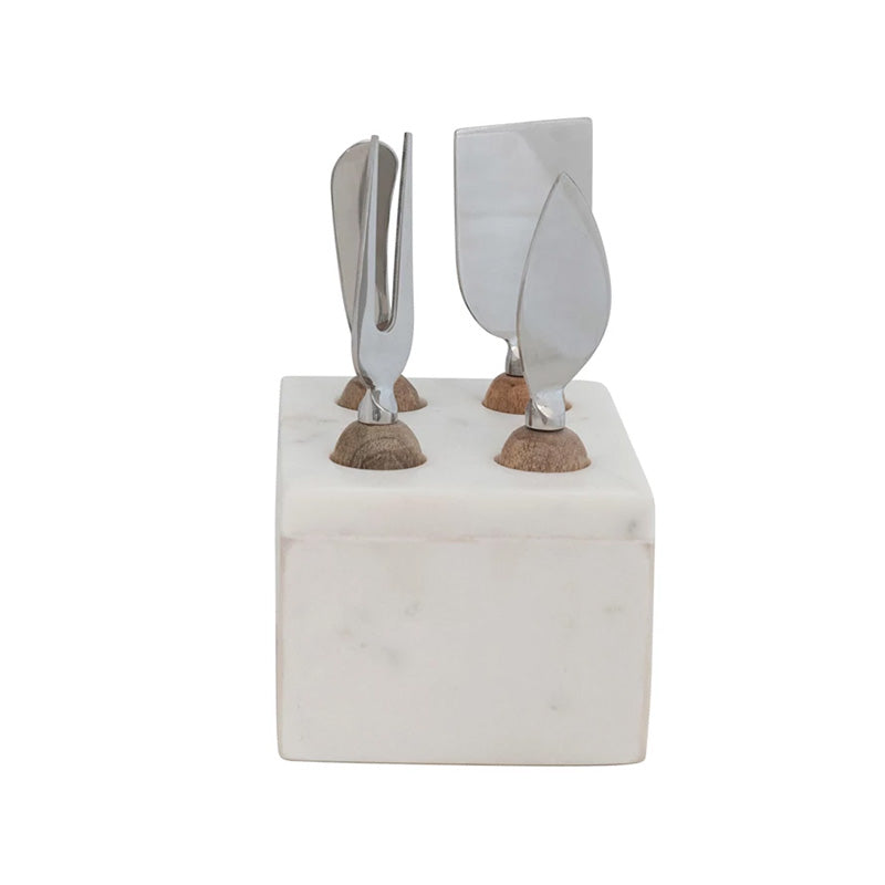 S/5 5-1/4L  STAINLESS STEEL CHEESE SERVERS W MARBLE STAND - CREATIVE COOP - Compralo en CorinneRegalos.com