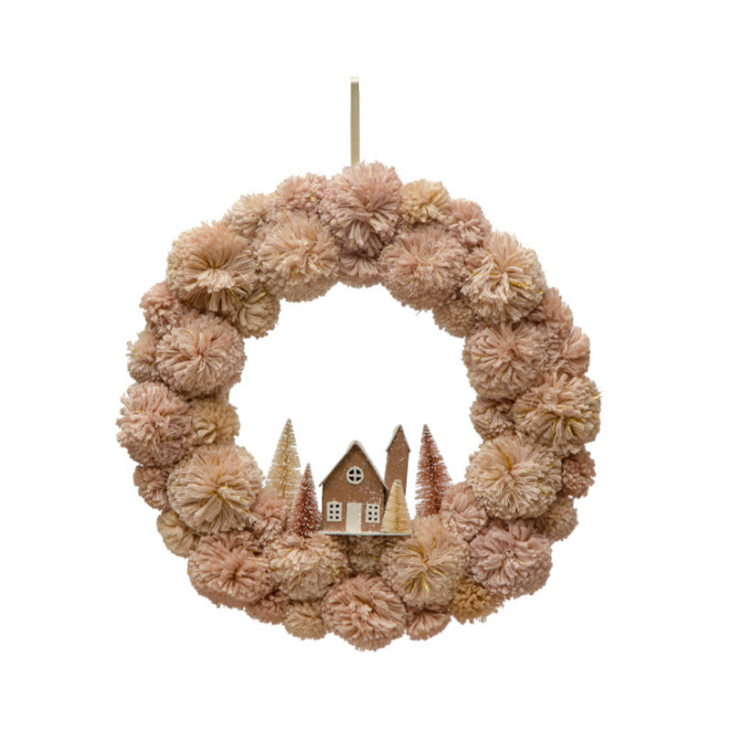 "18"" Rnd Pom Pom Wreath w Sisal" - CREATIVE COOP - Compralo en CorinneRegalos.com