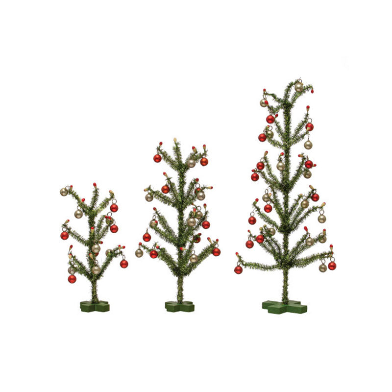 S/3 5 13H TINSEL TREES W RED - CREATIVE COOP - Compralo en CorinneRegalos.com