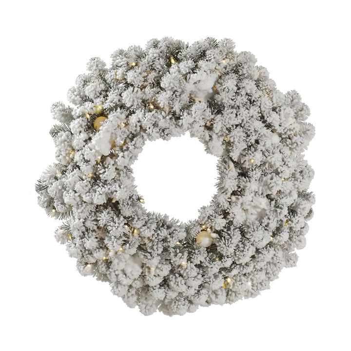 "30"" Flocked Kodiak Wreath LED 100WW/G40" - VICKERMAN COMPANY - Compralo en CorinneRegalos.com