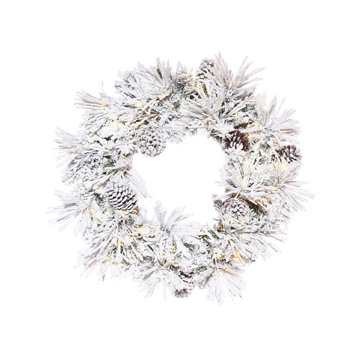 "30"" Flocked Atka Pine Wreath 3mm 200WW" - Disponible en Corinne Regalos