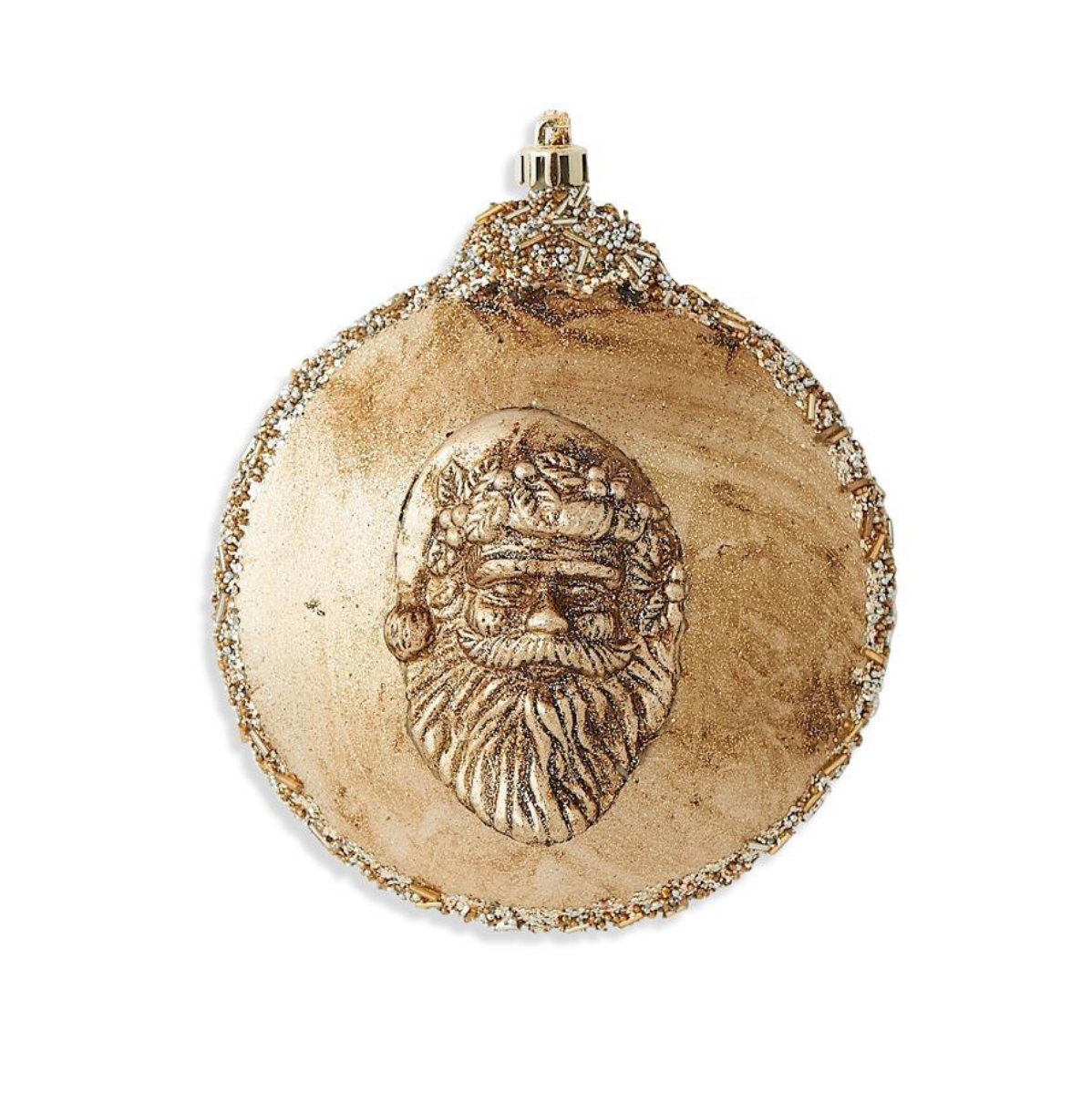 7 Inch Round Gold Santa Head Shatterproof Ornament - K&K INTERIORS - Compralo en CorinneRegalos.com