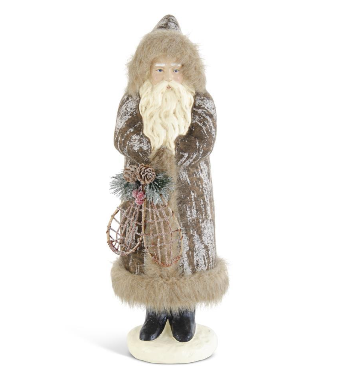 17 Inch Brown Fur Trim Santa w/Snowshoes - K&K INTERIORS - Compralo en CorinneRegalos.com