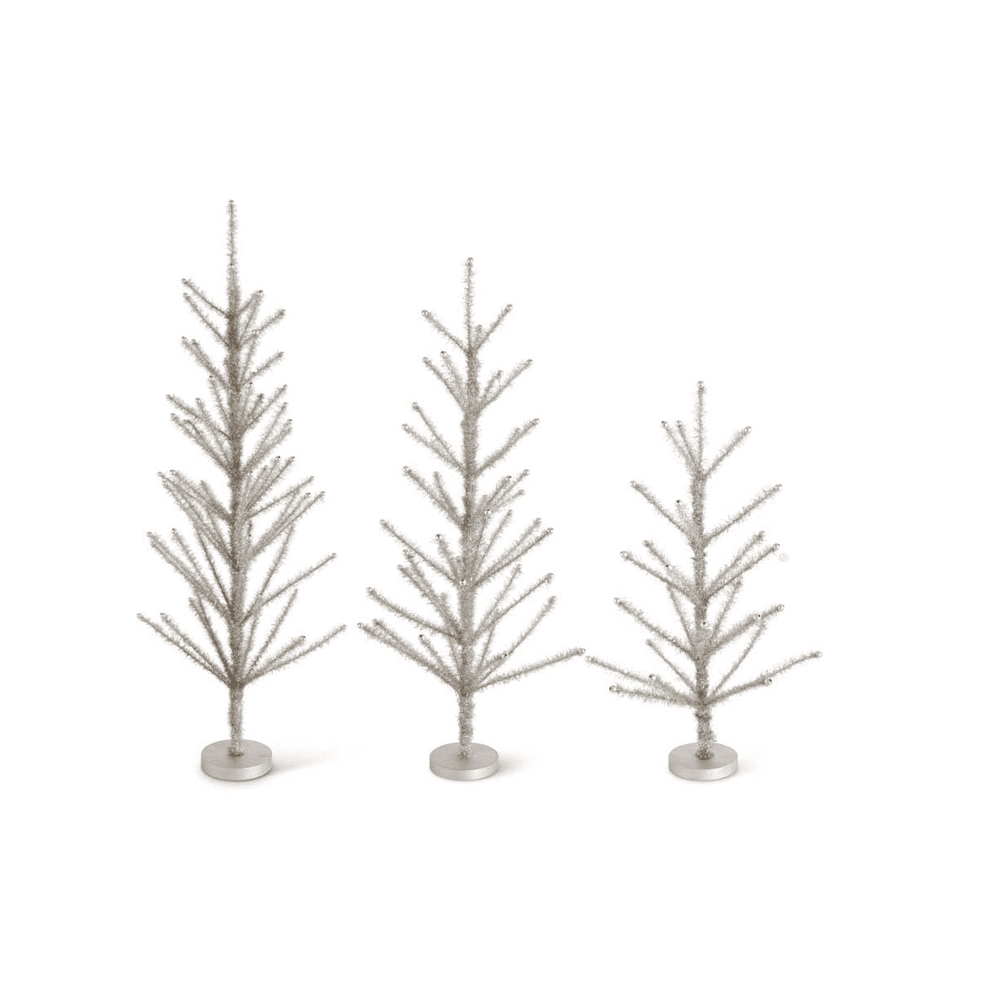Set of 3 Pewter Tinsel Trees w/Beaded Tips (Grad - Disponible en Corinne Regalos