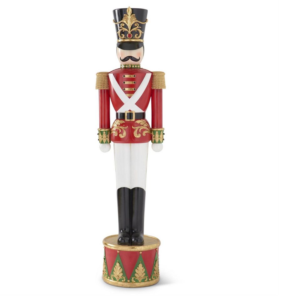 72 Inch Red White Black & Gold Resin Soldier on Drum - K&K INTERIORS - Compralo en CorinneRegalos.com