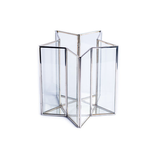 [2/8] | Set of 2 Glass Star Lanterns w/Silver Trim - Disponible en Corinne Regalos