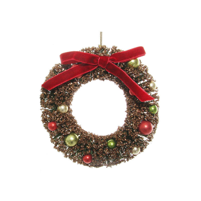 Wreath ornament with velvet bow red gold - Disponible en Corinne Regalos