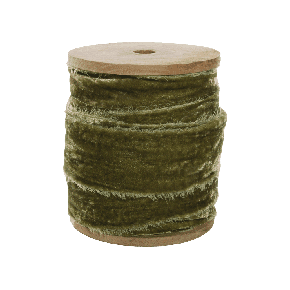 Frayed velvet 50 mm green 25m roll - Disponible en Corinne Regalos