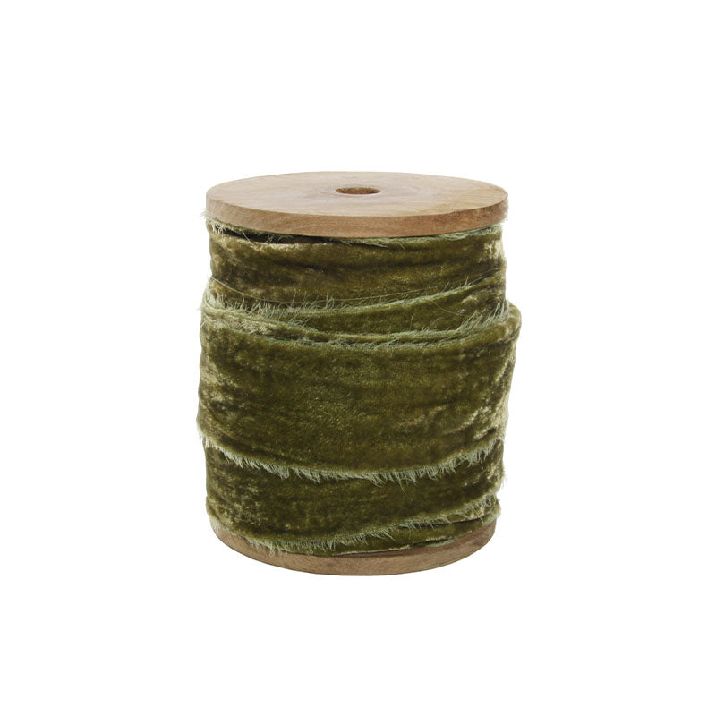 Frayed velvet 50 mm green 25m roll - Disponible en Corinne Regalos