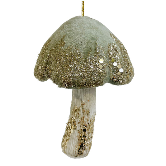 Velvet mushroom ornament green with gold glitter 12cm - SHISHI - Compralo en CorinneRegalos.com