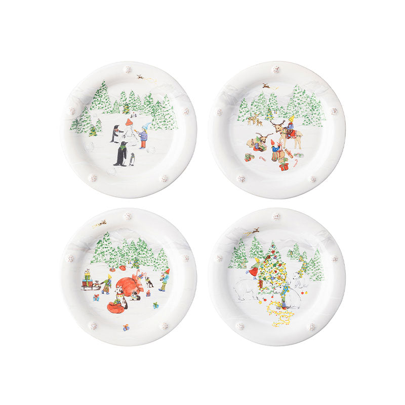 Berry & Thread North Pole Cocktail Plates, Assorted Set/4 - Disponible en Corinne Regalos