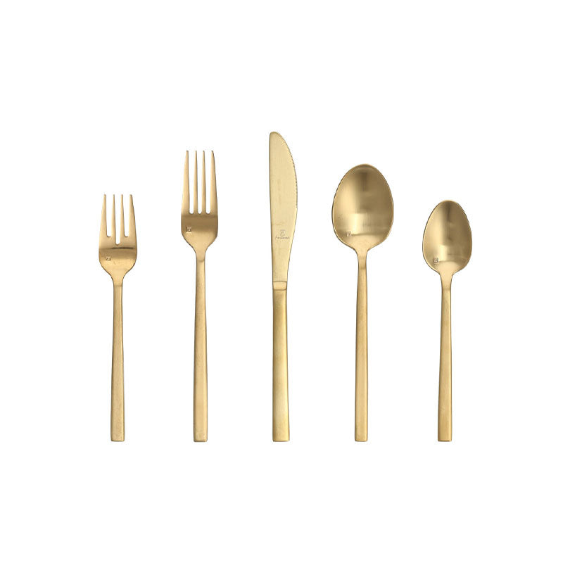 Arezzo Brushed Gold 5pc Place Setting, Boxed - FORTESSA - Compralo en CorinneRegalos.com