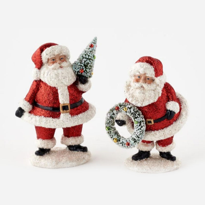 "Red Glitter Santa w/Wreath/Tree, 2 Asst, Resin, 7.25"", 8""" - ONE HUNDRED - Compralo en CorinneRegalos.com